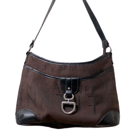 Etienne Aigner Brown & Black Signature Logo Fabric Shoulder Handbag Purse (P187) - Picture 1 of 16